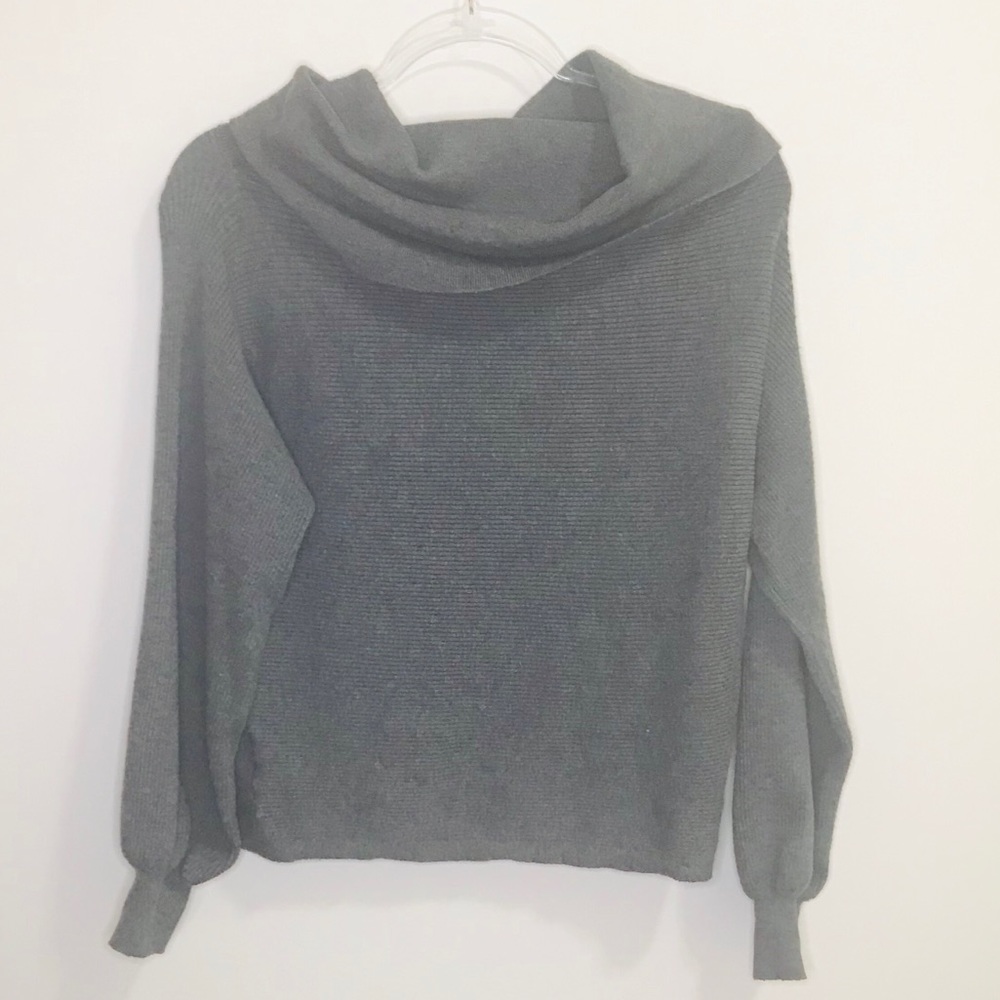 Zara Gray Cowl Neck Balloon Sleeve Sweater